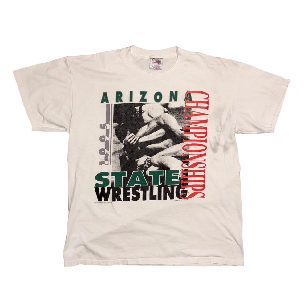 Vintage 1995 Arizona State Wrestling Champion T-Shirt Oneita White XL No Fear